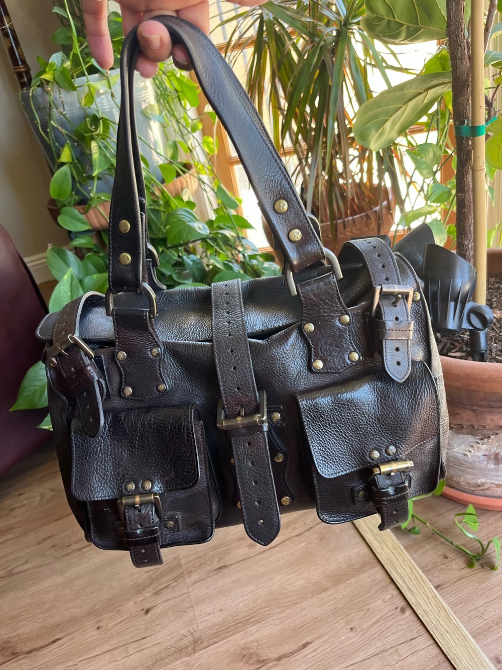 Authentic Mulberry Roxanne Dark Brown Pebbled Leather Y2K Satchel Bag